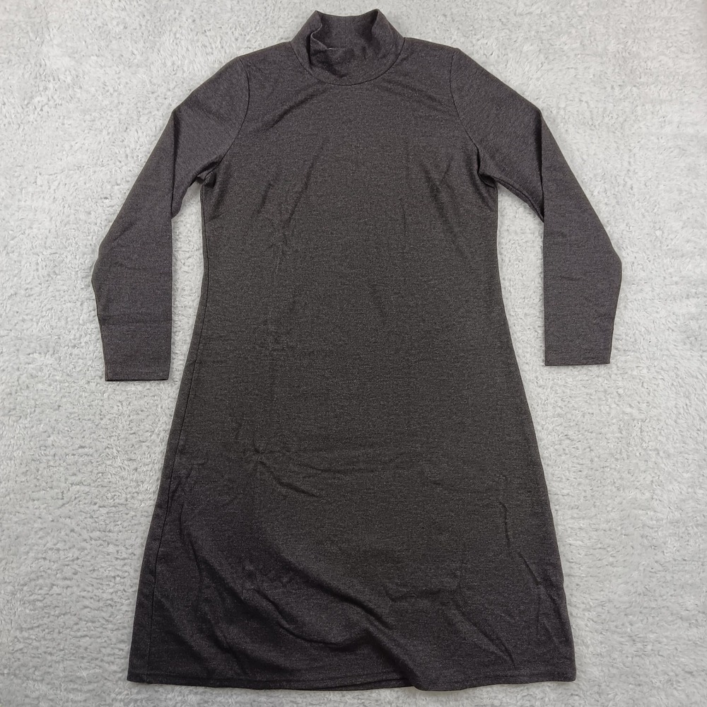 The Territory Ahead Mock Neck Dress Women Large Charcoal Gray A-Line Long Sleeve